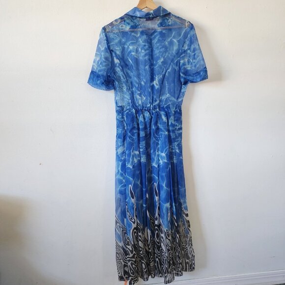 Stella Jean Silk Sheer Maxi Dress Pool Cover Summer Short Sleeve Button Up - Picture 7 of 11